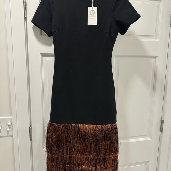 Chic Black and Brown Fringe Midi Dress - Picture 3 of 6